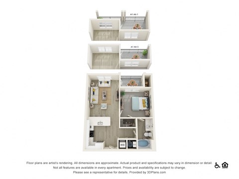 Floor plan for 1 bed, 1 bath, 699 sqft